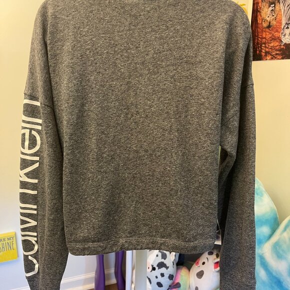 Calvin Klein Gray Quarter Zip Cropped Pullover Sweatshirt Size L - Picture 2 of 6